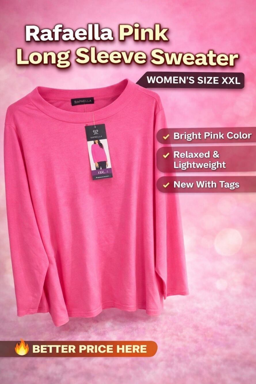 Rafaella Pink Boat Neck Pullover Sweater Women's XXL Relaxed Fit Lightweight NWT